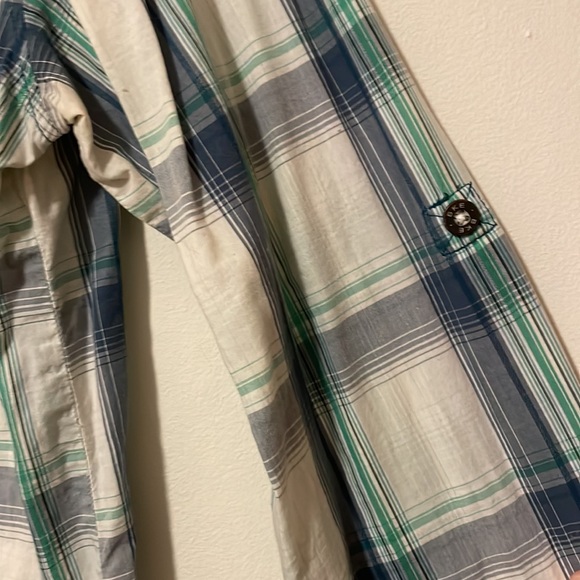 Men's BKE Buckle Western Green Blue Plaid Slim Fit Button Up long slv Shirt XL - Picture 5 of 5